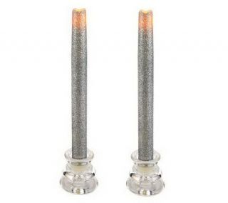 HomeReflections Set of 2 Flameless Glitter Taper Candles w/Timer 