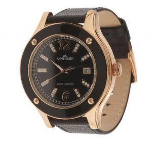 AK Anne Klein Look of Luxury Oversize Case Leather Strap Watch
