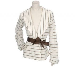 Soho by Abaete Striped Shawl Collar Wrap Cardigan —