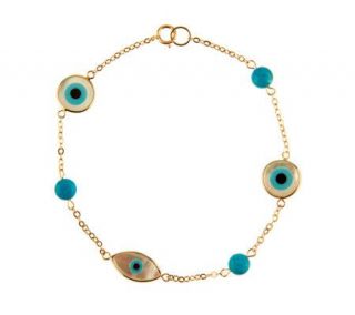 Evil Eye & Turquoise Station Bracelet 14K Gold 