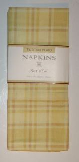 Set 4 Yellow Butter Tuscan Plaid Cotton Fabric Napkins
