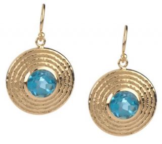 Swiss Blue Topaz Dangle Disc Earrings 18K Gold —