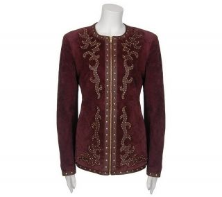 Linea by Louis DellOlio Suede Jacket with Applique & Stud Detail