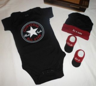 Converse All Star Logo Baby Boys Onesie Romper Set Hat Shoes Booties