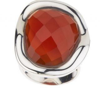 Checkerboard Freeform Carnelian Sculpted Sterling Ring —