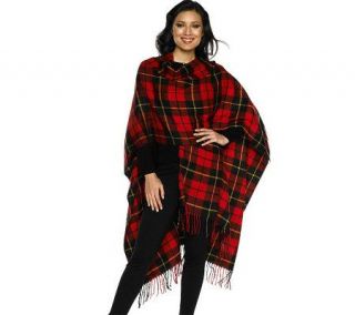 Isaac Mizrahi Live Tarten Plaid Fringed Square Ruana —