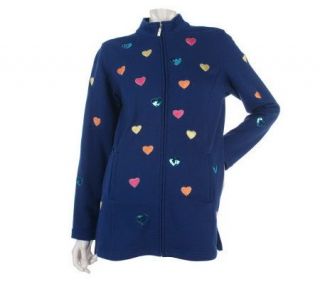 Quacker Factory All Over Hearts Zip Front Knit Jacket —