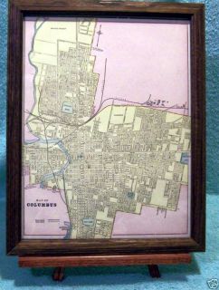 ANTIQUE FRAMED MAP THE CITY OF COLUMBUS OHIO 1889 W RAILROADS ASYLUMS