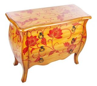 HomeReflections Hand Painted Natural and Red Bombe Chest with 3 
