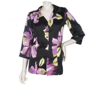 Susan Graver Charmeuse Floral Print Shirt with RollTab Sleeves