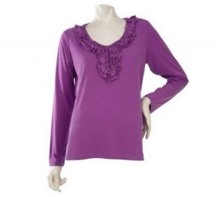 Susan Graver Liquid Knit Scoop Neck Top with Layered Ruffle Details 