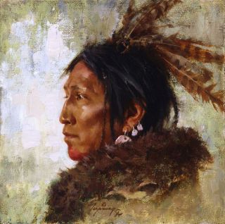 Howard Terpning HAWK FEATHERS Giclee Canvas, Native American, Artist