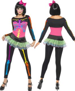  Skeleton Bones Halloween Fancy Dress Costumes with Free Tights