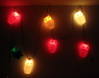 Vtg Blowmold Owl Lights String for Patio camper RV by Noma Party Lites