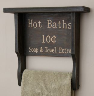 Country Bath Wall Wood Shelf w Towel Bar Hot Baths Nice