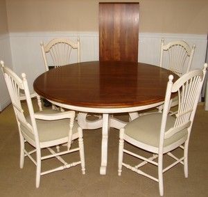 ETHAN ALLEN COUNTRY FRENCH WHITE DINING ROOM TABLE AND CHAIRS, KITCHEN