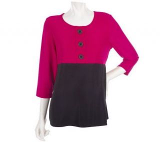 Susan Graver Lustra Knit Color Blocked Top with Faux Buttons