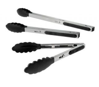 Set of 3 Stainless Steel Soft Grip Tongs with Magnetic Closure