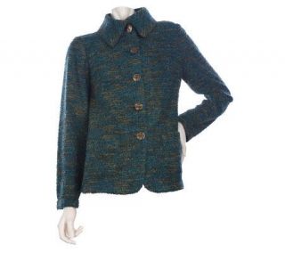 Susan Graver Raschel Knit Button Front Long Sleeve Jacket —