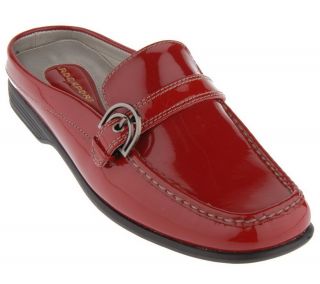 Rockport Patent Leather Open Back Loafers w/ Buckle Detail —