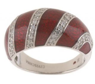 Hidalgo Diamonique Translucent Enamel Stripe Sterling Ring —