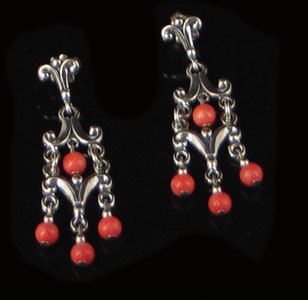 Sterling Silver Natural Pink Coral Chandelier Earrings