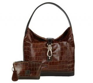 Dooney & Bourke Croco Embossed Leather Logo Lock Hobo Bag w 