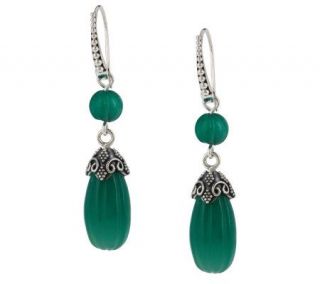 Sandra Singh Artisan Crafted Sterling Green Agate Dangle Earrings 