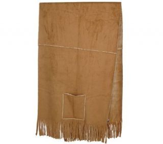 Dennis Basso Faux Suede Fringed Wrap with Pockets —