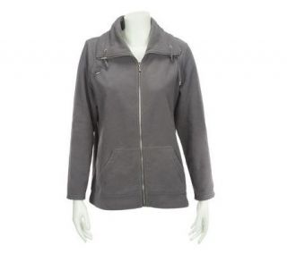Denim & Co. Wide Collar Zip Jacket with Kangaroo Pocket —