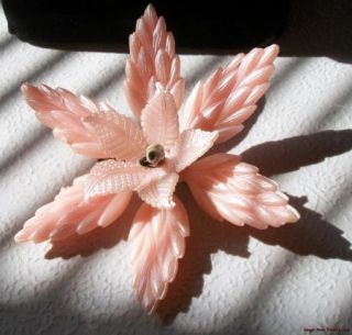 Vintage Celluloid Brooch Pink Hibiscus Flower Pin Hook Clasp