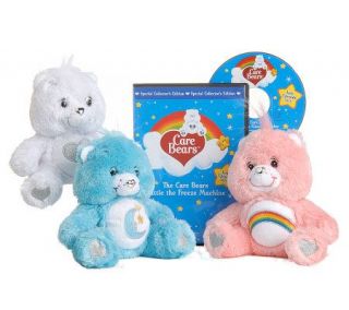 Care Bears Set of 3 Collectible 7 Plush Bears w/DVD —