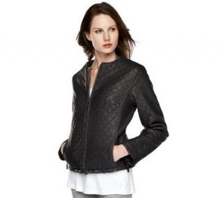 LOGO by Lori Goldstein Faux Leather Quilted Jacket with Studs