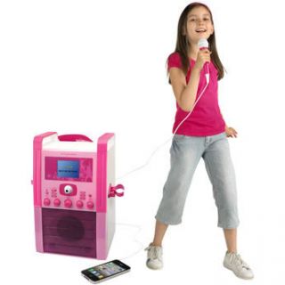 Kids Pink Karaoke Machine with Colour Screen Camera Microphone and