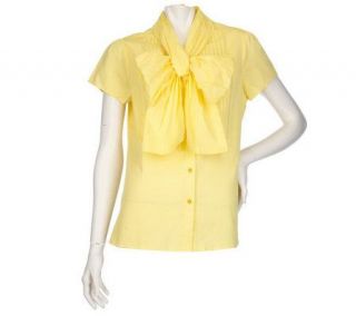 Sterling for Pamella Roland Short Sleeve Top with Bow Tie —