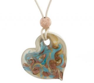 Venetiaurm Murano Glass Heart Pendant on Cord —