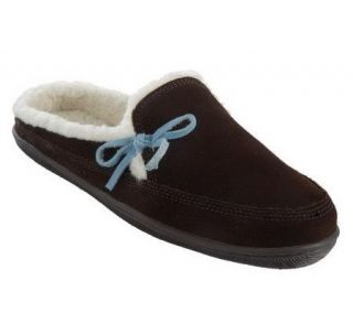 Clarks Cow Suede Clog Slippers w/Bow Detail & Faux Fur Lining