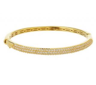 Diamonique Sterling or 14K Gold Clad Oval Pave Hinged Bangle