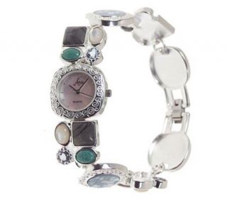 Aria Sterling Scattered Link Multi Gemstone Watch —