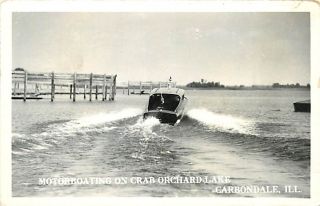IL Carbondale Motor Boat Crab Orchard Lake RPPC R32779