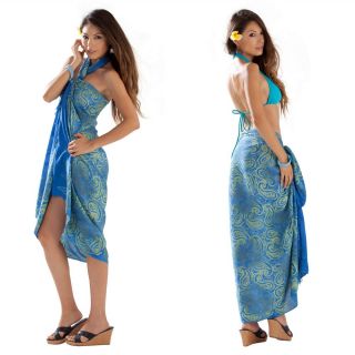  in Light Blue and Lime Skirt Pareo Beach Tahitian Coverup