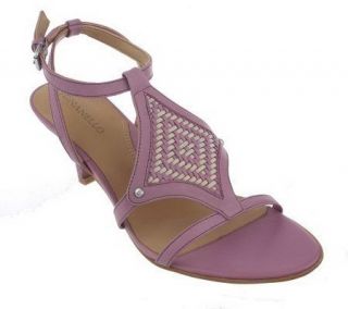 Tignanello Leather Kitten Heel Sandals with Woven Detail —