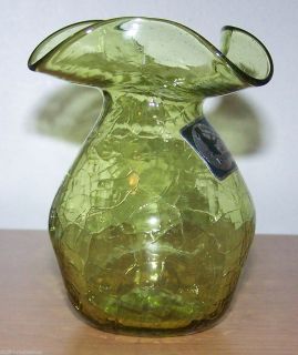Beautiful Green Crackle Glass Vase Hand Blown at Jamestown VA