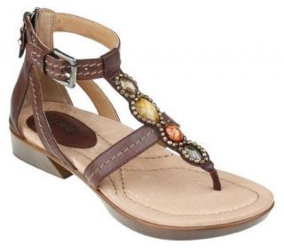 Earth Paprika Leather Sandals w/Jeweled Accents —