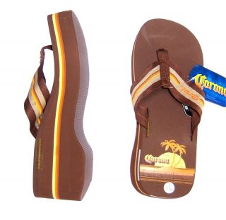 Corona Beer Beach Brown Orange Wedge Flip Flops Sandals New Womens 7