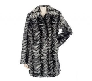 Dennis Basso Printed Tiger Faux Fur Coat with Wing Collar —