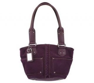 Tignanello Suede Dome Shopper with Front Pockets & Braid Detail