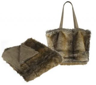 HomeReflections Faux Fur 50x60 Throw & Matching Tote   H193568