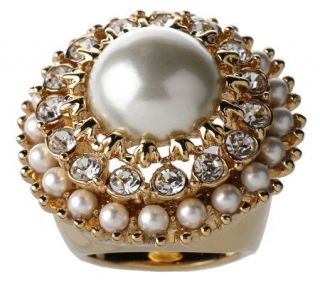 Kenneth Jay Lanes Simulated Pearl & Crystal Ring —