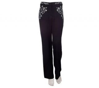Chit Chat Stretch Fly Front Pants with Beading & Embroidery — 